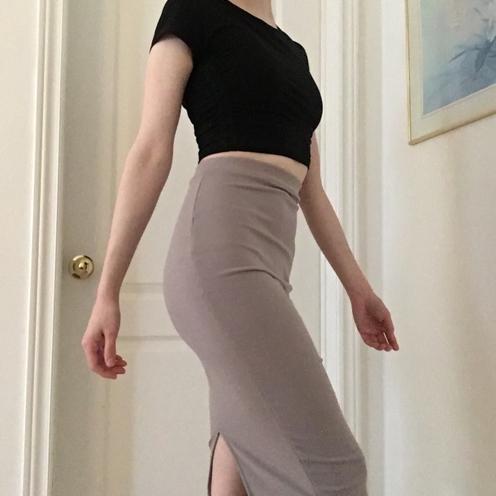 Beautiful creamy beige mocha Rika pencil skirt.